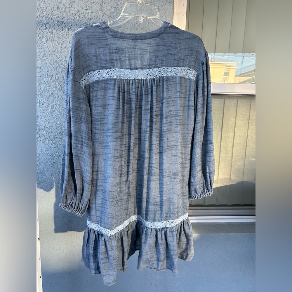 Free People Drawstring Waist Deep V-neck Long Boho Cottagecore XS Swing Dress - Picture 4 of 7